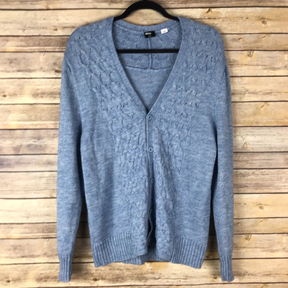 BDG Sweater Women M Blue Cardigan Acrylic Wool Blend Boyfriend V-Neck Cable Knit